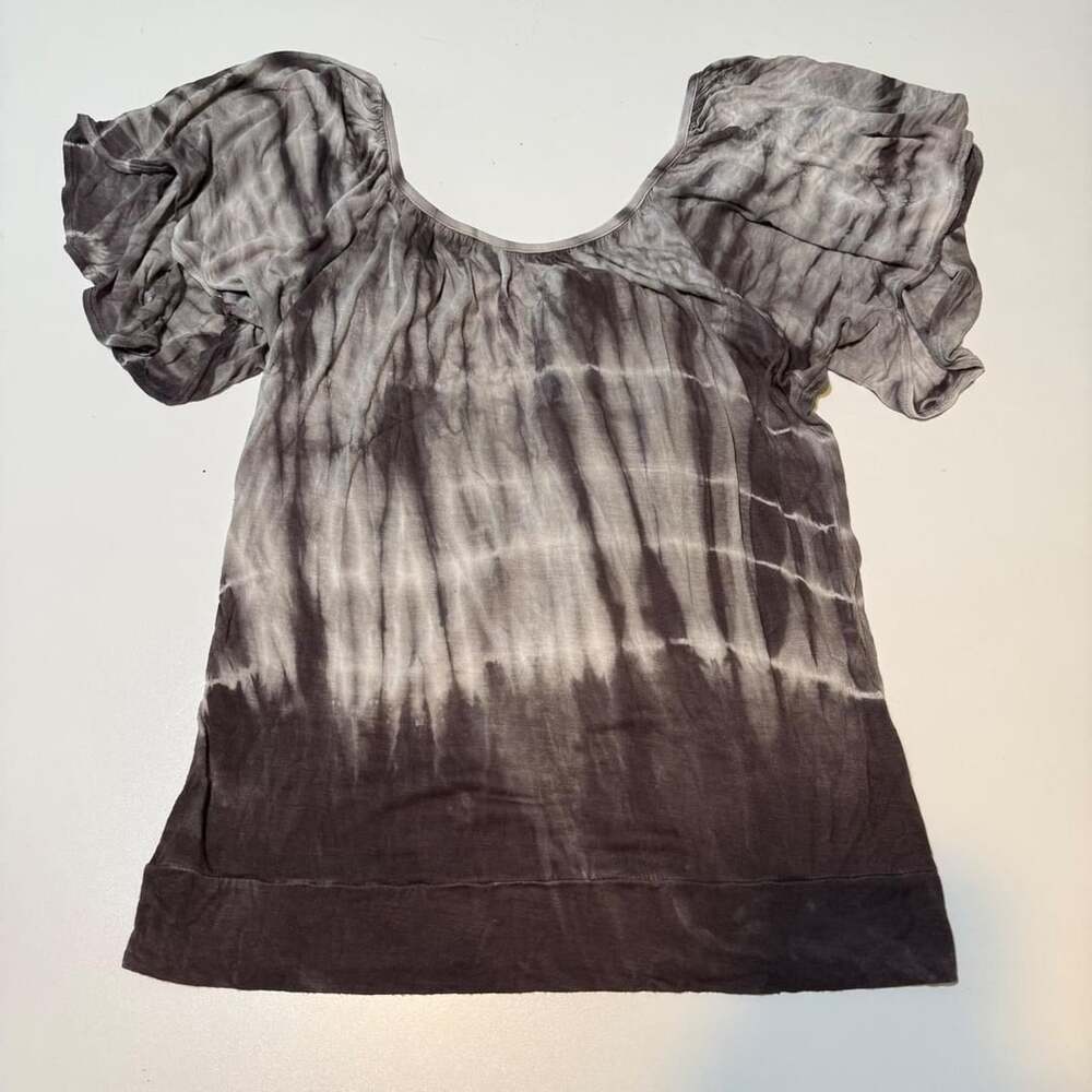 Full Tilt Tie-Dye Dip-Dye Ruffle Flutter Sleeve Top